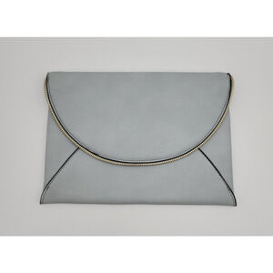 KAARI blue Snap Close Clutch Bag Handbag Purse Medium Light Blue Leopard Lining